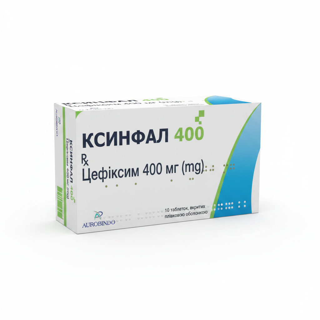 КСИНФАЛ таблетки, вкриті плівковою оболонкою, по 400 мг, по 10 таблеток у блістері, по 1 блістеру в картонній коробці